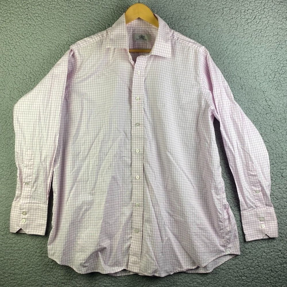 Oxxford Clothes Men's Dress Shirt Cotton Purple check 52 chest Size 17 neck READ